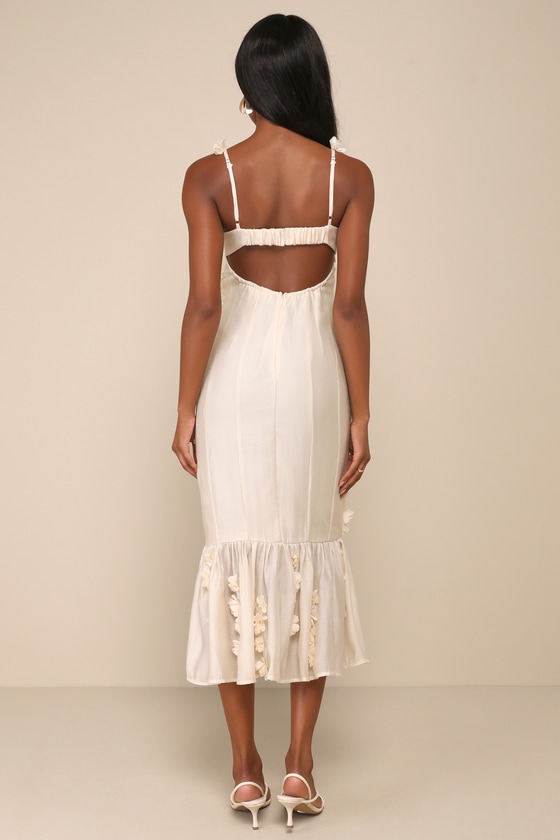 Cream 3D Floral Embroidery Midi Dress main image 1