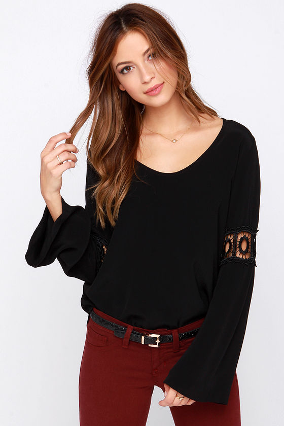 Lucy Love Enchanted Black Long Sleeve Top