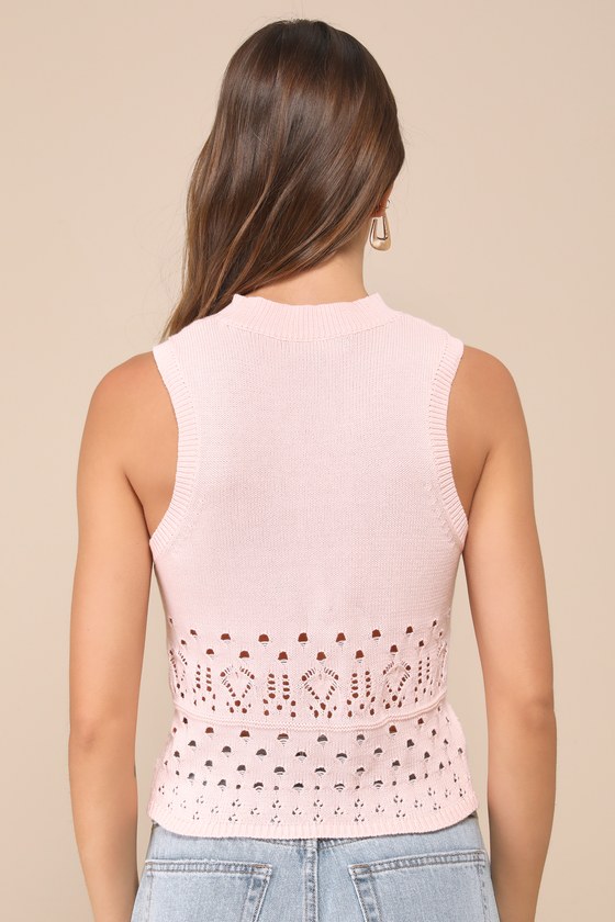 Lulus Cute Pose Light Pink Pointelle Sweater Knit Tank Top In Light Pink