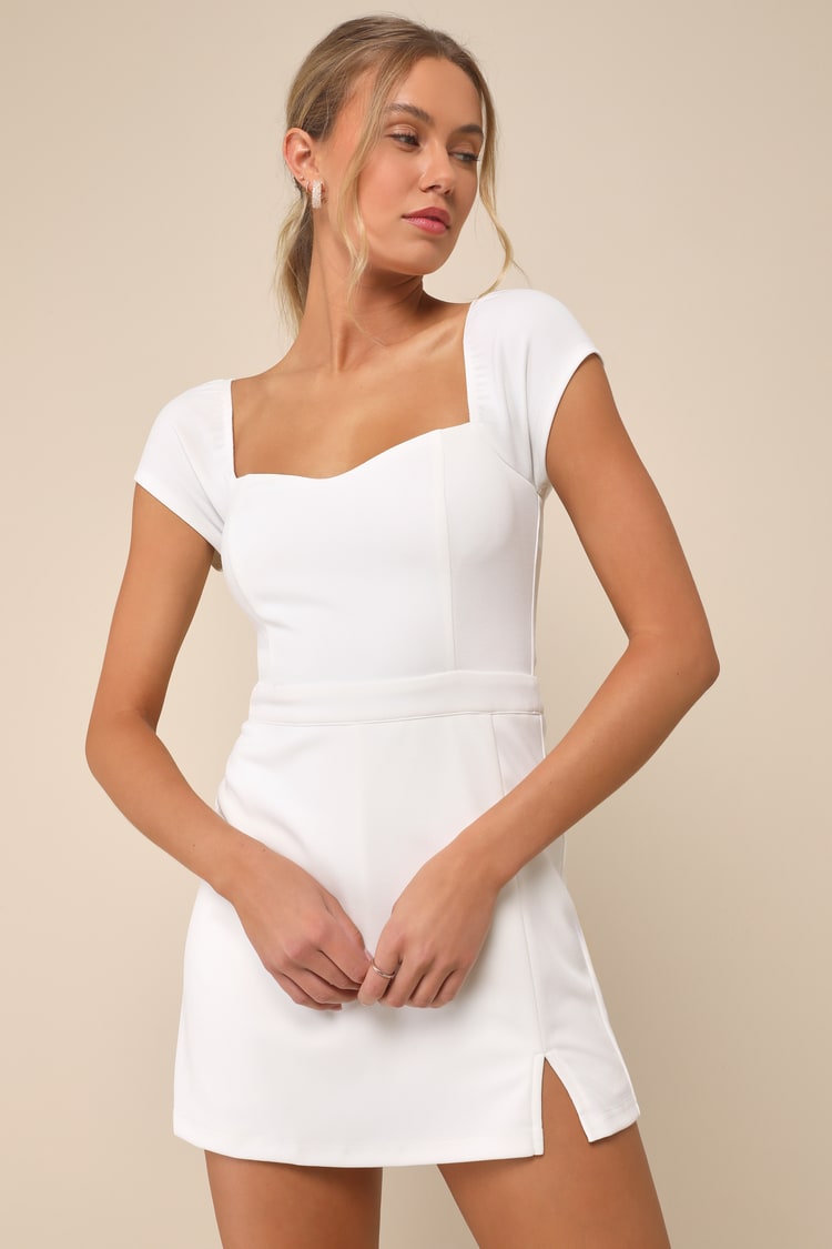 White Skort Romper - Short Sleeve Romper - Skort Romper - Lulus