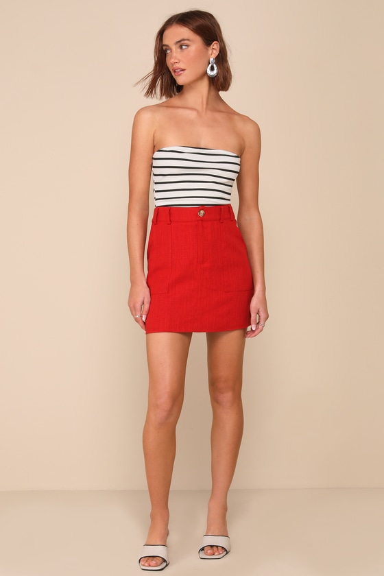 Lulus Eye For Perfection Red Linen High Rise Mini Skirt In Red