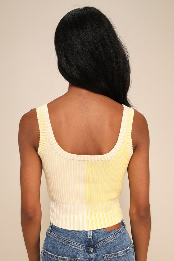 Lulus Made To Be Mod Yellow Color Block Ribbed Cropped Tank Top In Yellow