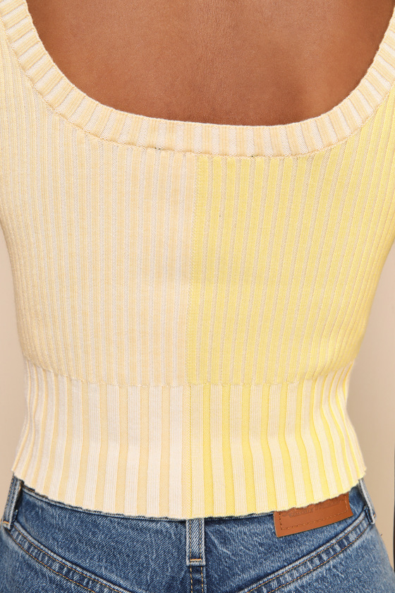 Lulus Made To Be Mod Yellow Color Block Ribbed Cropped Tank Top In Yellow