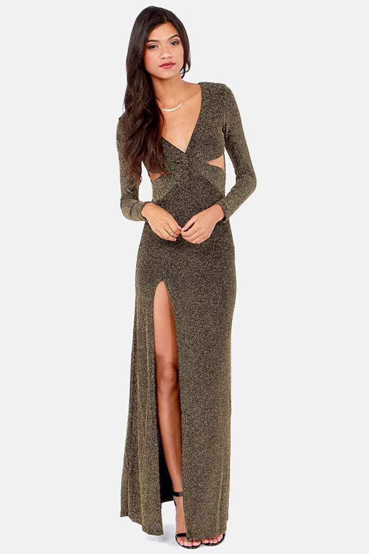 lulus black and gold star dress Pretty - Dress - Maxi Dress - $47.00 Long Sleeves Wedding Dresses