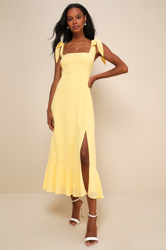 Summer Invite Yellow Tie-Strap Tiered Midi Dress 5