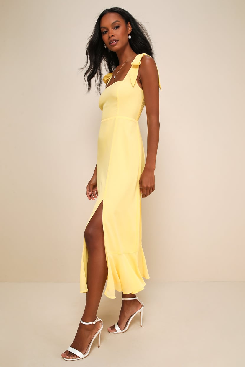 knee length dresses for ladies Mustard Yellow Linen-Blend Maddy Midi Dress