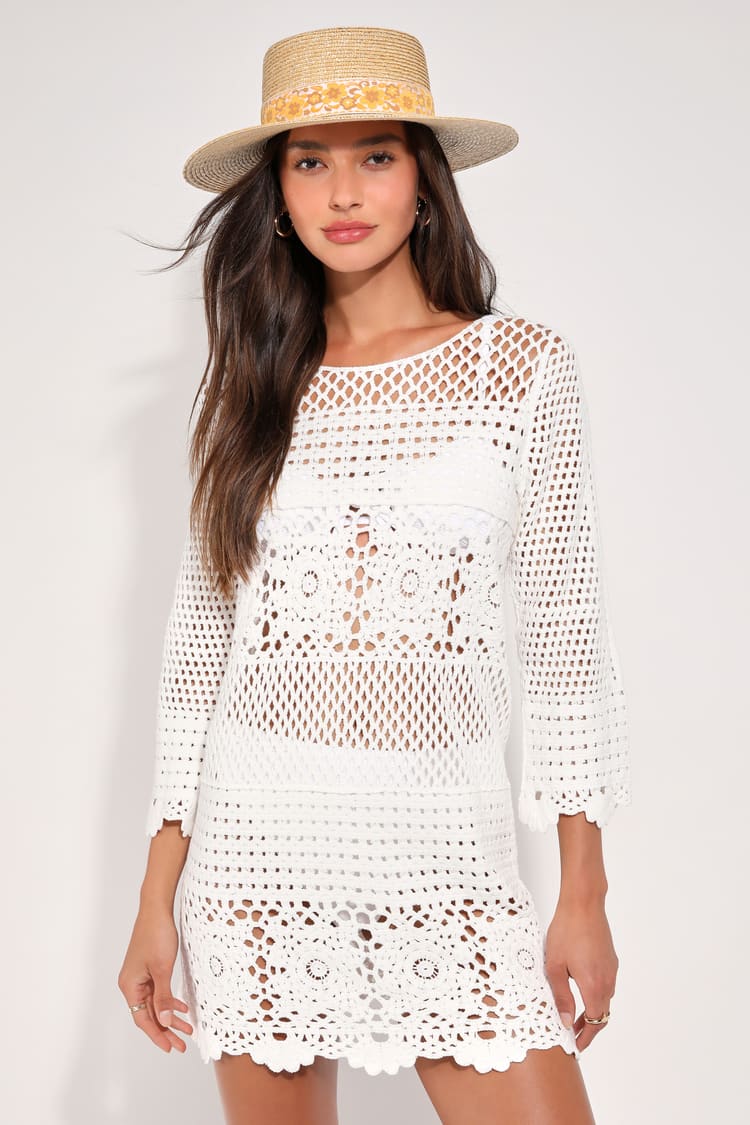white christmas dresses Girls Knit Crochet Swim Cover-Up Dress main image 1