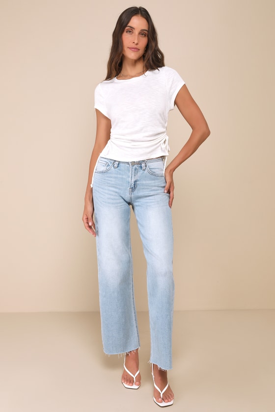 Sweet Forever Ivory Burnout Ruched Short Sleeve Tee 4