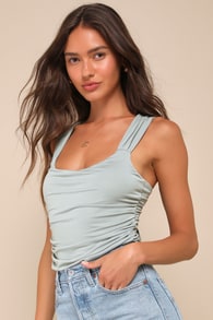 Cut Out for Summer Sage Green Ruched Tie-Back Bodysuit 2