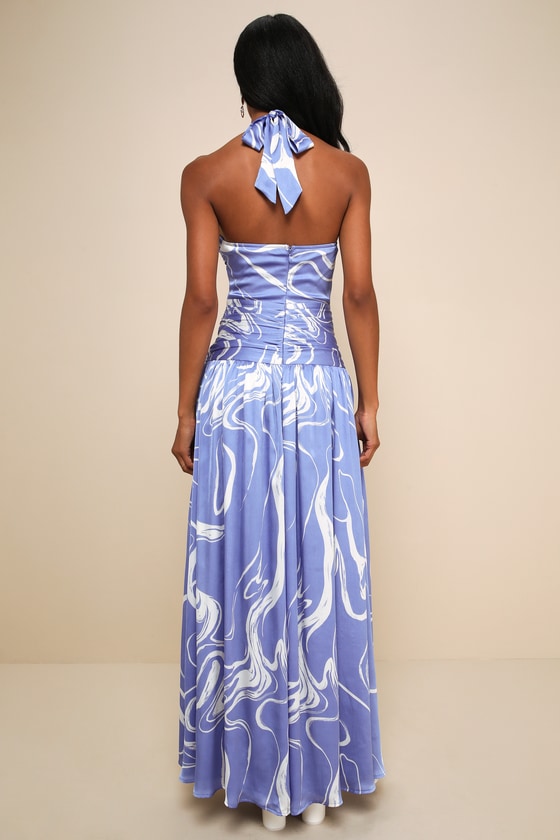 Lulus Ultimate Desire Periwinkle Abstract Print Satin Maxi Dress In Purple