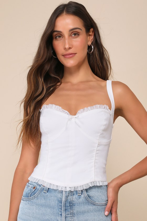 Perfect Sweetheart Ivory Ruffled Bow Bustier Tank Top 2