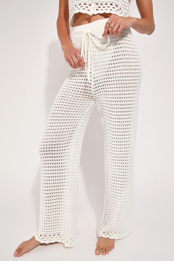 Sultry Summertime Ivory Crochet Swim Cover-Up Pants 4