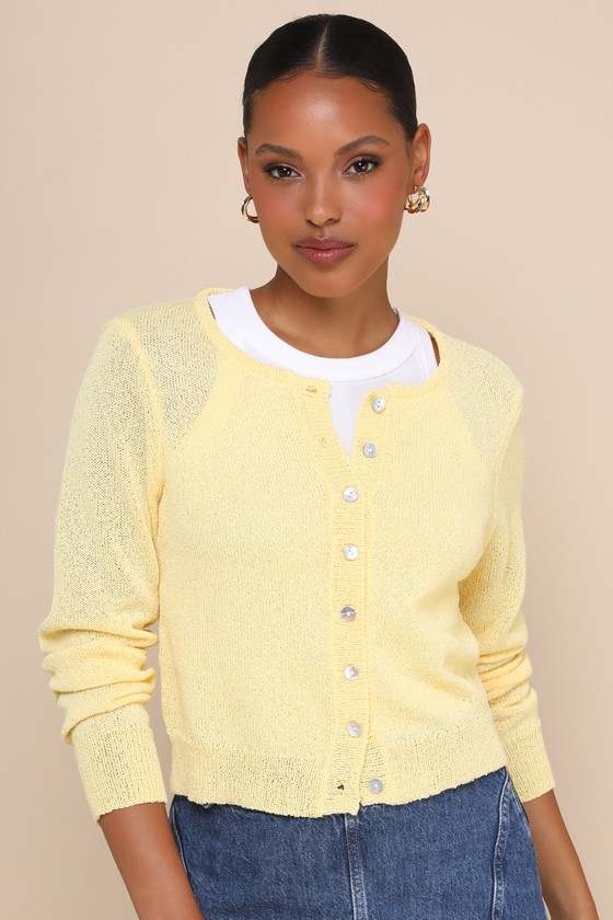 Light Yellow Cardigan ButtonUp Cardigan Yellow Sweater Lulus