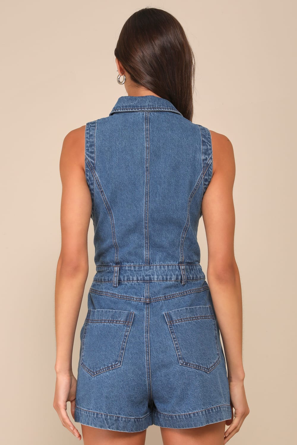 Irresistible Days Medium Wash Denim Collared Sleeveless Romper