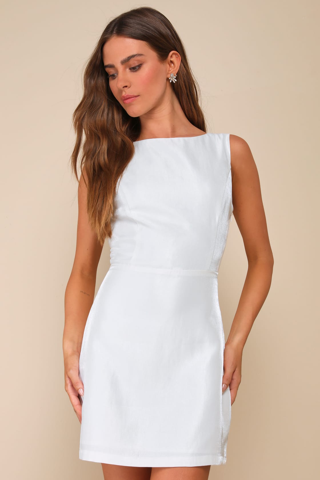 Sophisticated Selection White Sleeveless Backless Mini Dress