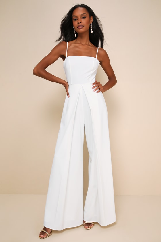 Modern Sophistication White Tie-Back Wide-Leg Jumpsuit 2