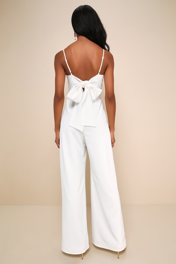 Modern Sophistication White Tie-Back Wide-Leg Jumpsuit 3