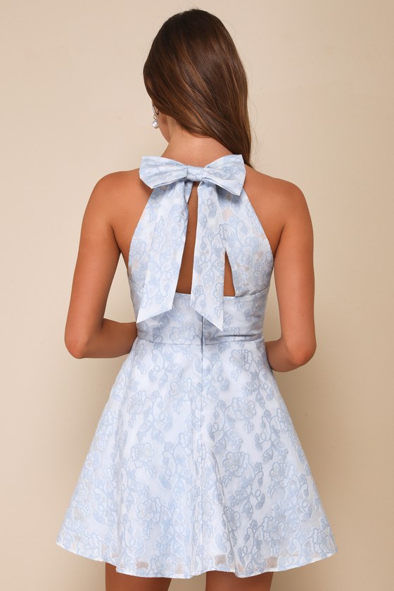 Blue Jacquard Dress - Floral Mini Dress - Backless Mini Dress - Lulus