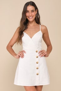 Sweet Breeze Ivory Surplice Button-Front Mini Dress 2