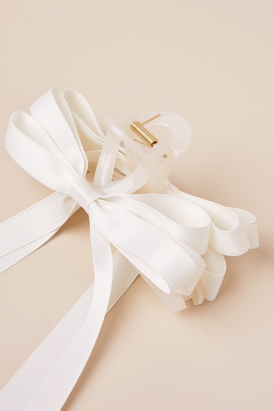Ivory Ribbon Hair Clip - Bow Claw Clip - Ribbon Bow Claw Clip - Lulus