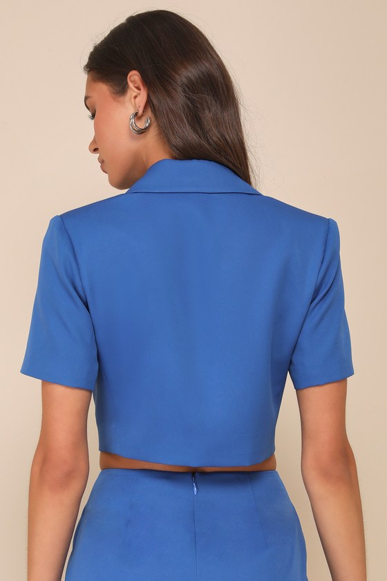 Truly Sophisticated Royal Blue Short Sleeve Cropped Blazer Top 3