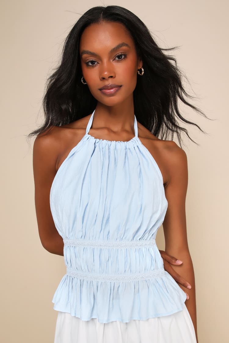 Light Blue Lace Top - Ruffled Lace Top - Ruffled Halter Top - Top - Lulus Light Blue Lace Top - Ruffled Lace Top - Ruffled Halter Top - Top - Lulus