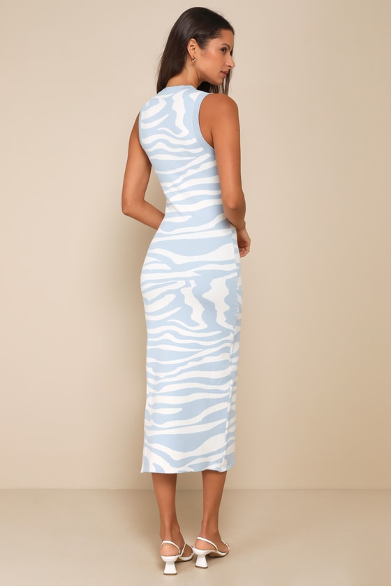 Wild for Style Light Blue Zebra Print Sweater Midi Dress 3