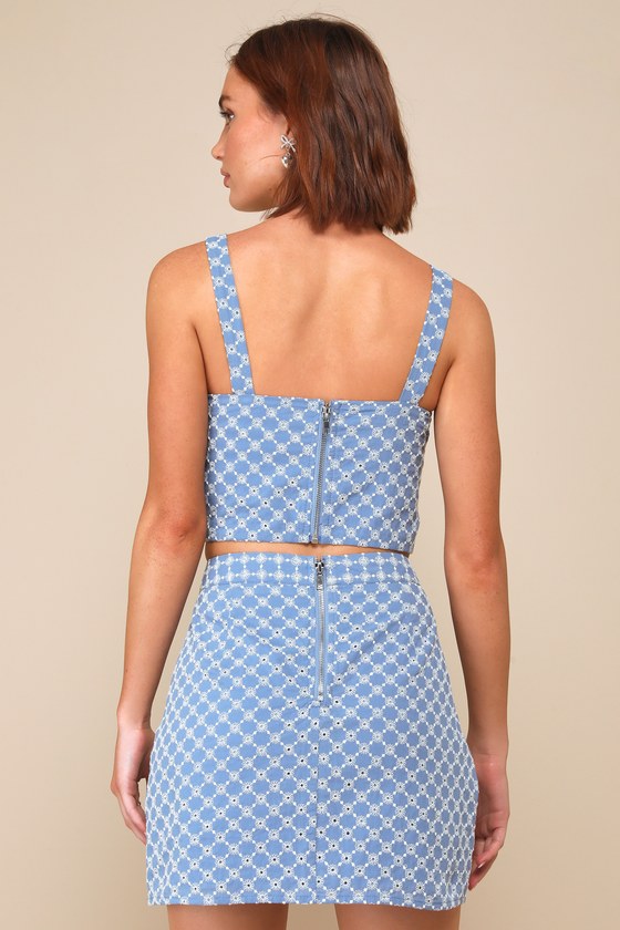 Lulus Sunny Concept Blue Embroidered High-rise Mini Skirt In Blue