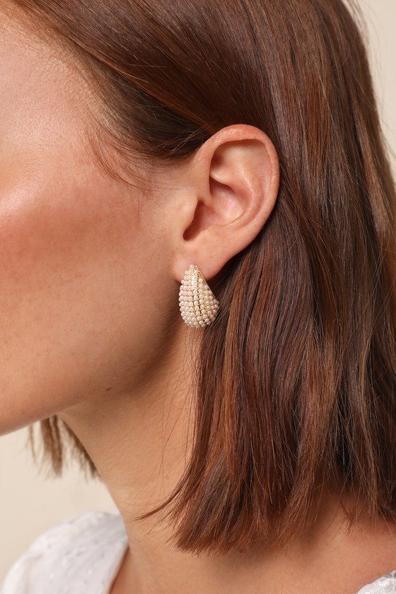 Decadent Design Gold Pearl Hoop Earring Set 1