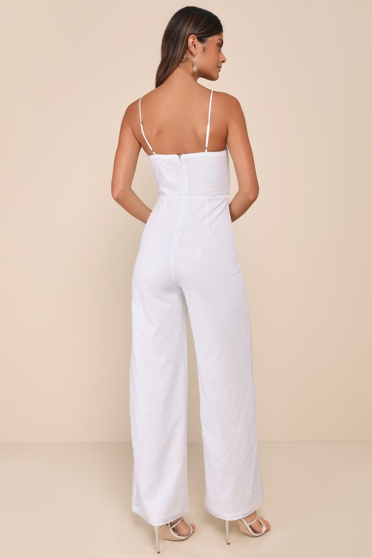 Cheers to Chic Ivory Mesh Sequin Sleeveless Wide-Leg Jumpsuit