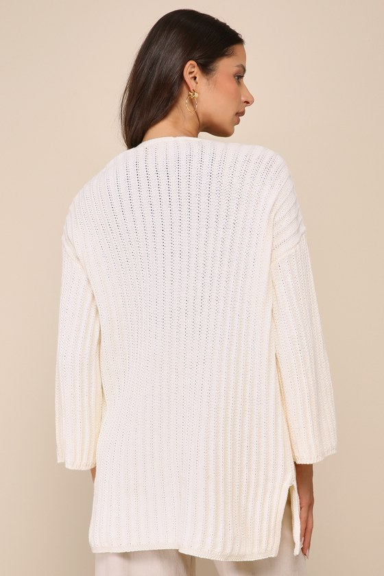 LULUS ABSOLUTE COMFORT IVORY RIBBED OPEN-FRONT CARDIGAN