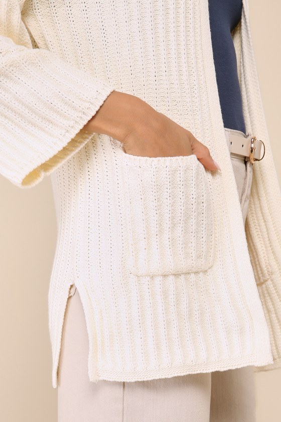 LULUS ABSOLUTE COMFORT IVORY RIBBED OPEN-FRONT CARDIGAN