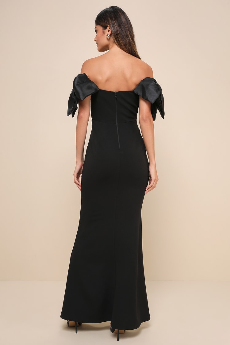 navy blue dress for baby girl Lulus Exquisite Refinement Backless Bow Ruffled Maxi Dress in Black main image 1