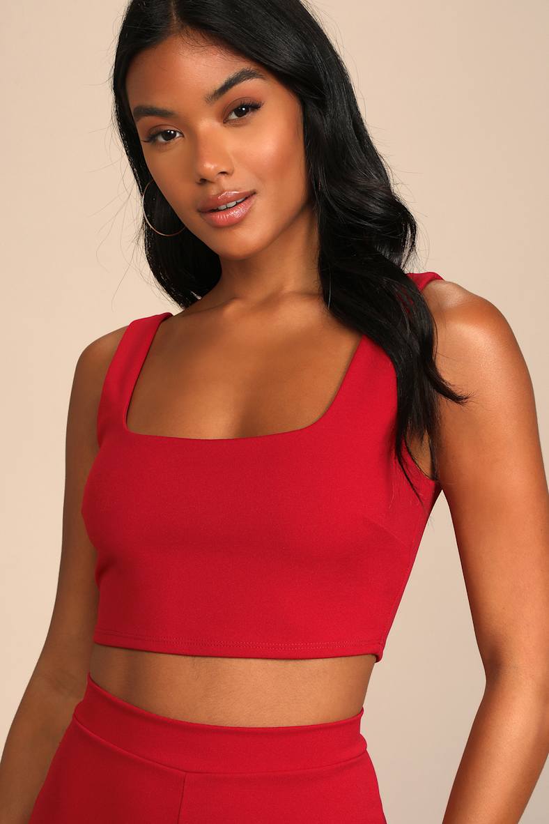 Only Tonight Red Two-Piece Wide-Leg Jumpsuit