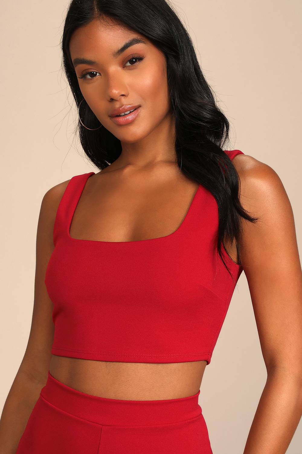 Only Tonight Red Two-Piece Wide-Leg Jumpsuit