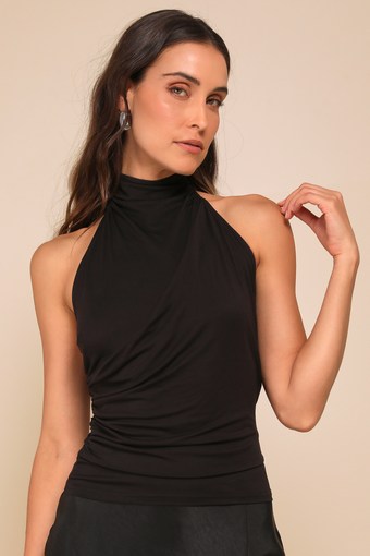 Cute Inspiration Black Sleeveless Halter Top 1