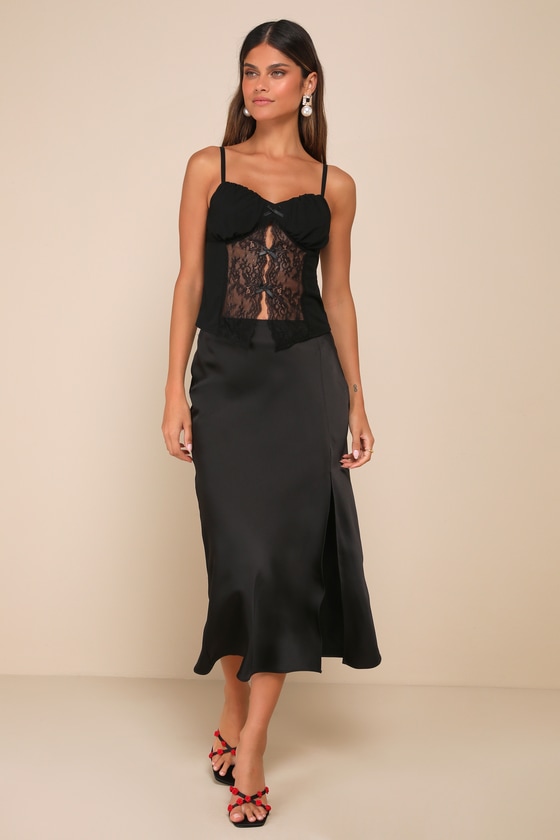 Black Mesh Cami Top - Sheer Lace Top - Sexy Bow Cami Top - Lulus