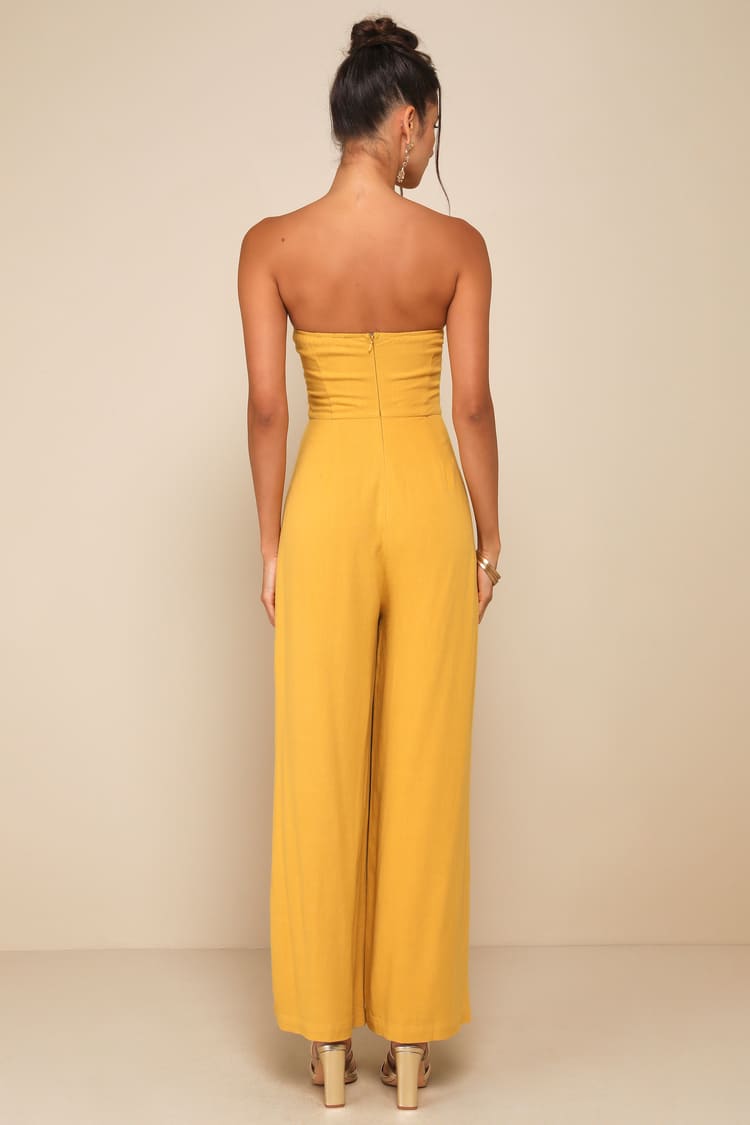 Breezy Essential Mustard Yellow Linen Wide-Leg Jumpsuit