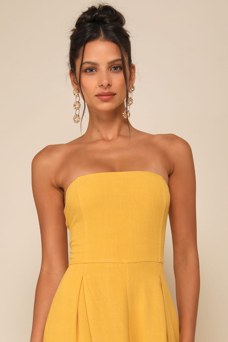 Breezy Essential Mustard Yellow Linen Wide-Leg Jumpsuit