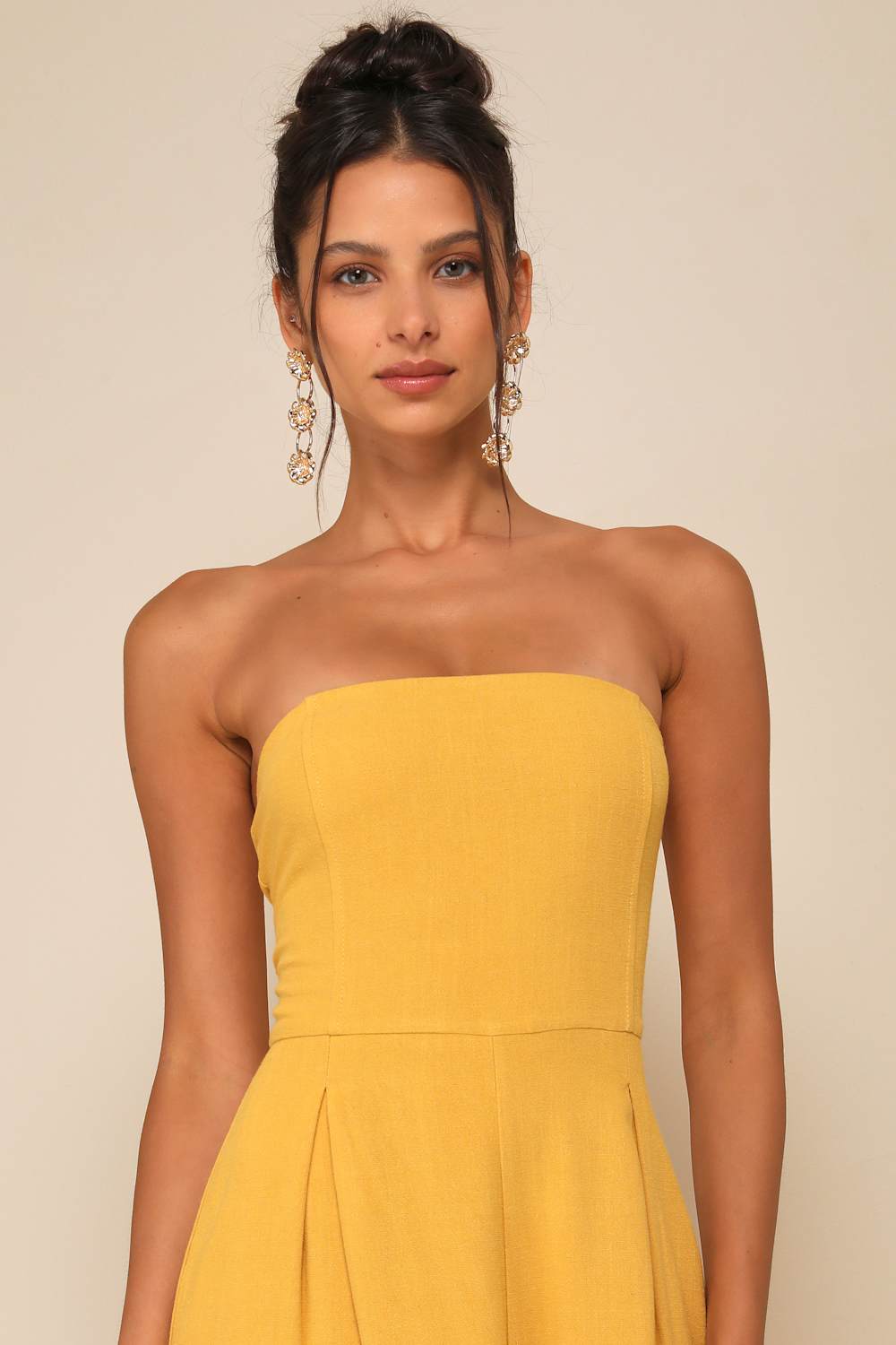 Breezy Essential Mustard Yellow Linen Wide-Leg Jumpsuit