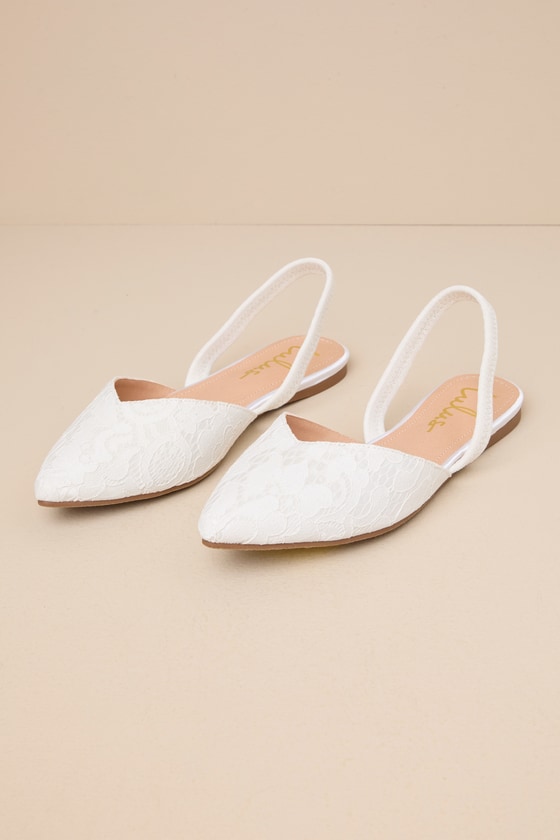 Lulus Mae White Lace Pointed-toe Slingback Flats In White