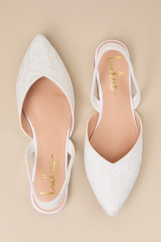 Lulus Mae White Lace Pointed-toe Slingback Flats In White