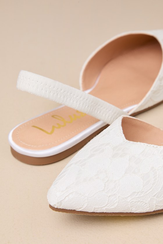 Lulus Mae White Lace Pointed-toe Slingback Flats In White