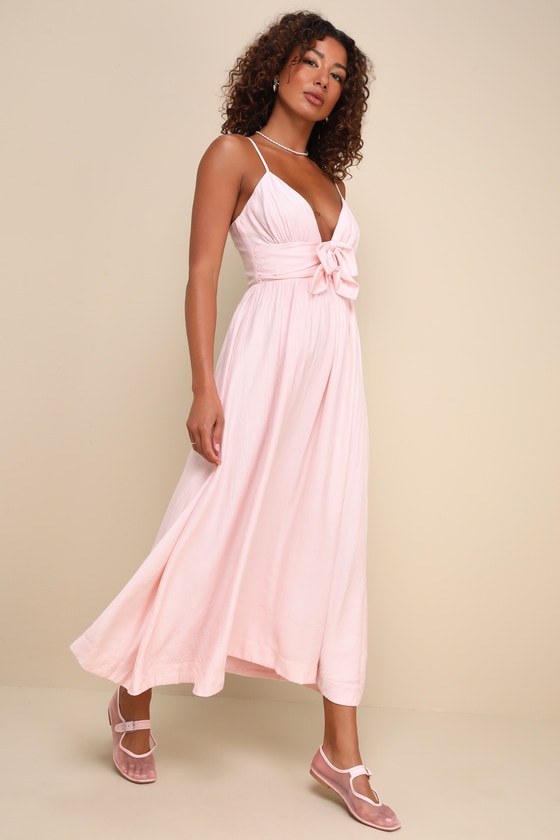 Light Pink Midi Dress - Bow Midi Dress - Sleeveless Midi Dress - Lulus