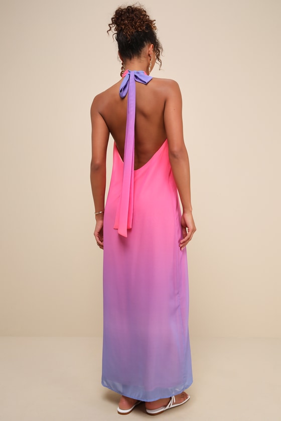 Vivid Moment Pink Ombre Backless Halter Maxi Dress 4