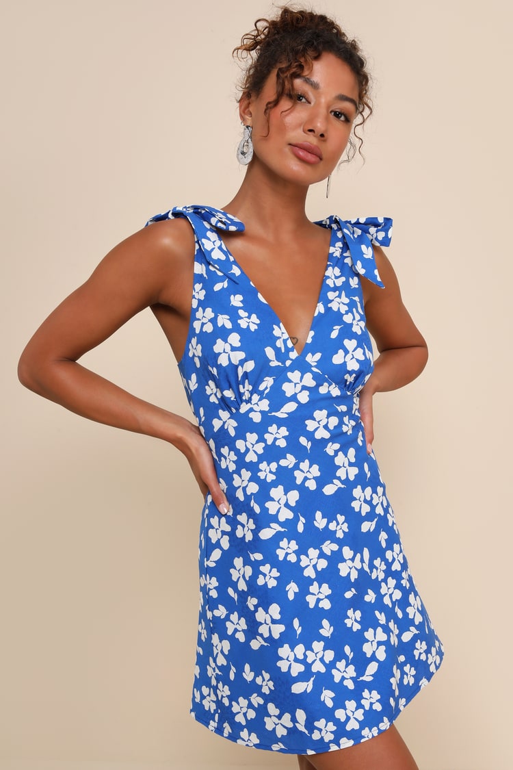 cobalt blue floral dress Morphew Atelier Cobalt Blue Floral Japanese Kimono Silk Jacquard Cocktail Dress With Victorian Lace