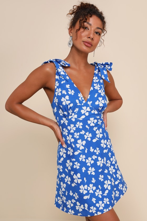 Tie Strap Dress Blue Floral