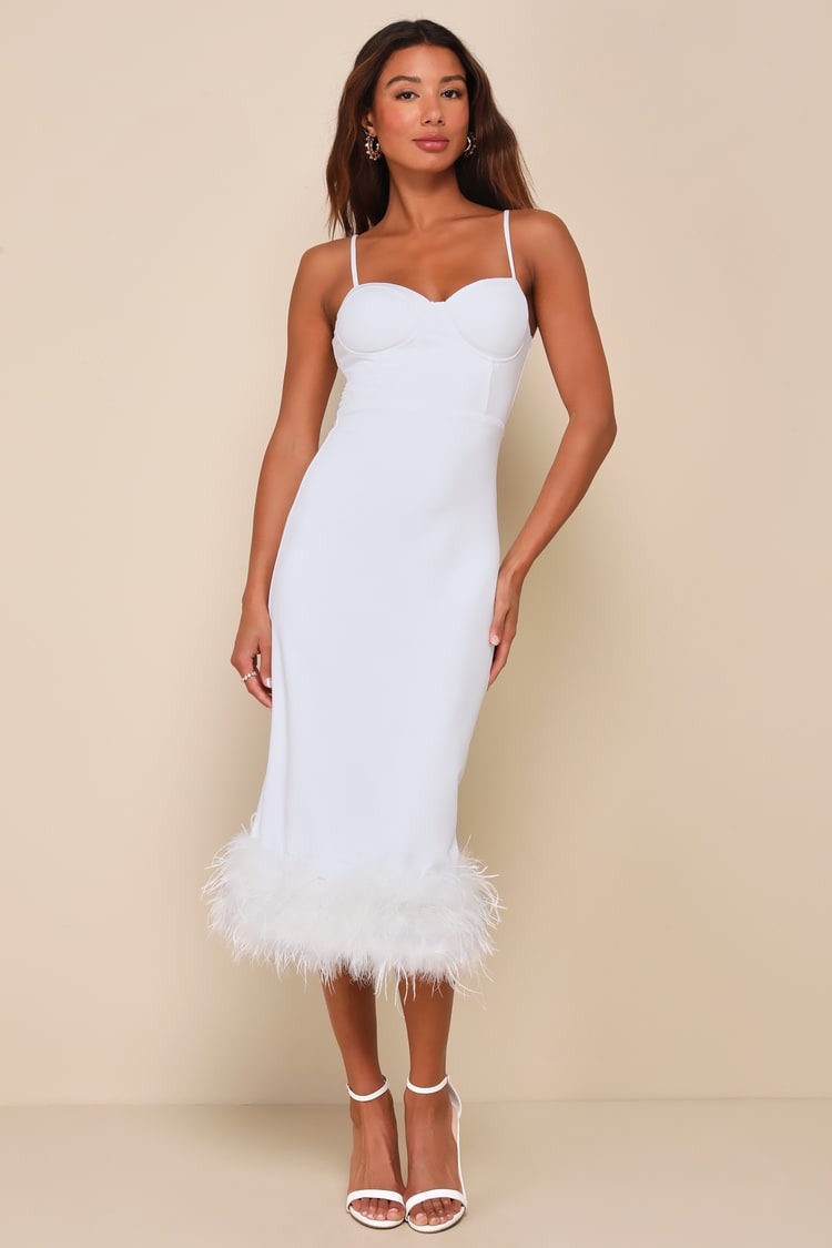 knee length dresses for ladies O Neck Long Sleeve Luxury Sequin Feather Midi Dress Elegant White Sequ –  Bartolini main image 0