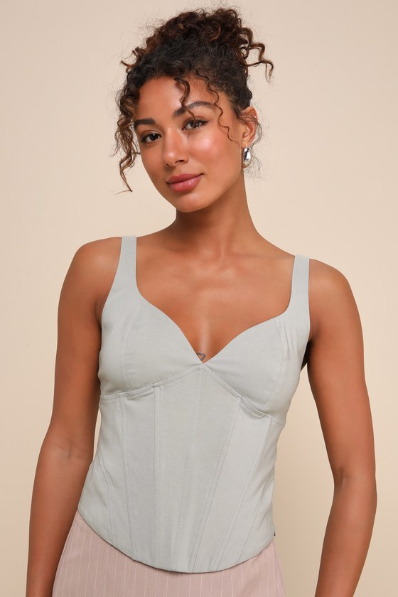 Lulus Utterly Eye-Catching Sage Green Bustier Tank Top