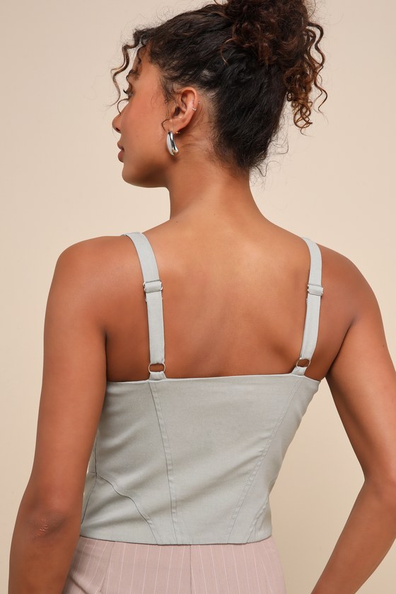 Utterly Eye-Catching Sage Green Bustier Tank Top 2